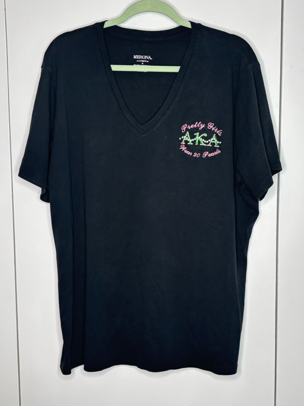 Black V-Neck Fitted T-Shirt with Alpha Kappa Alpha Embroidered Logo - 3XL